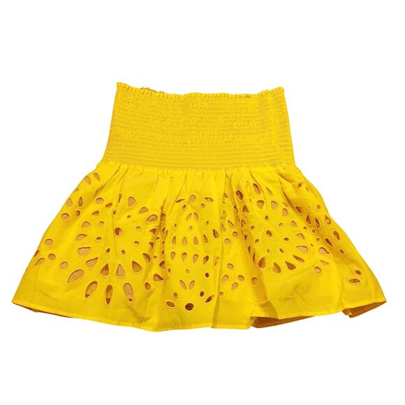 Thakoon Smocked Eyelet Mini Skirt Yellow Size 2 Cute Summer Preppy Happy NWT - Picture 1 of 9